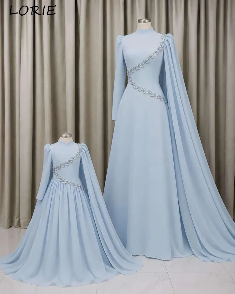 

LORIE Muslim Crepe Evening Dress A-Line Flared Sleeve Bobycon Prom Dress Long Sleeve Party Gown Customized Brithdays Dress