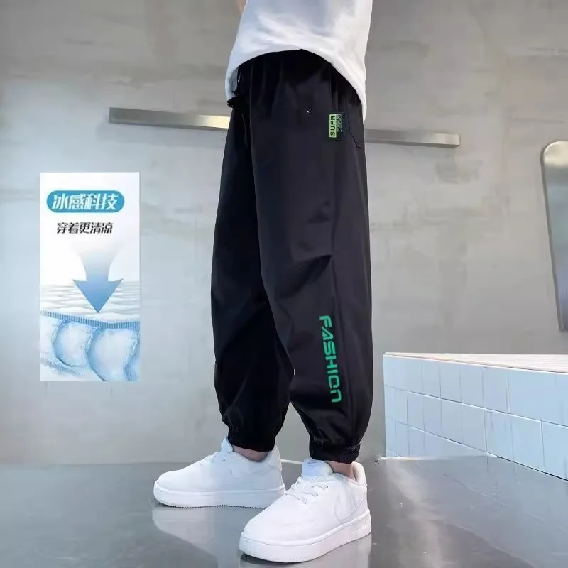 2026 New Children's Mosquito Resistant Pants, Boys' Summer Thin, Quick Drying Ice Silk Sports Pants, 3-14 Years Old