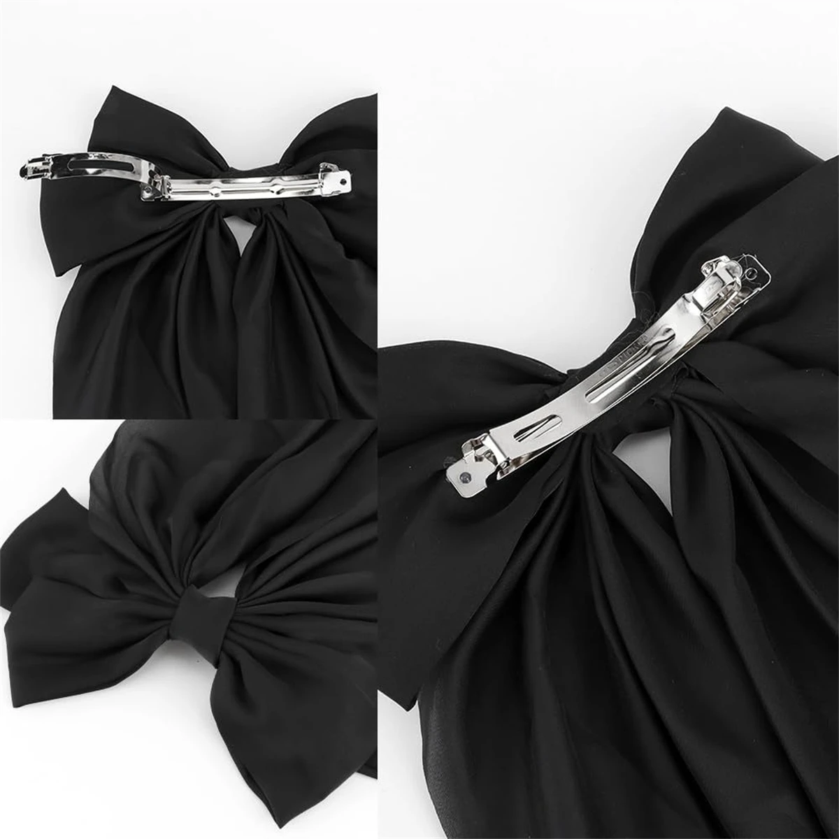 8 Ladies Satin Large White pink Red Blue Black Ribbon bow Oversized bow Long tail hair clip spring clip ponytail Hair accessorie