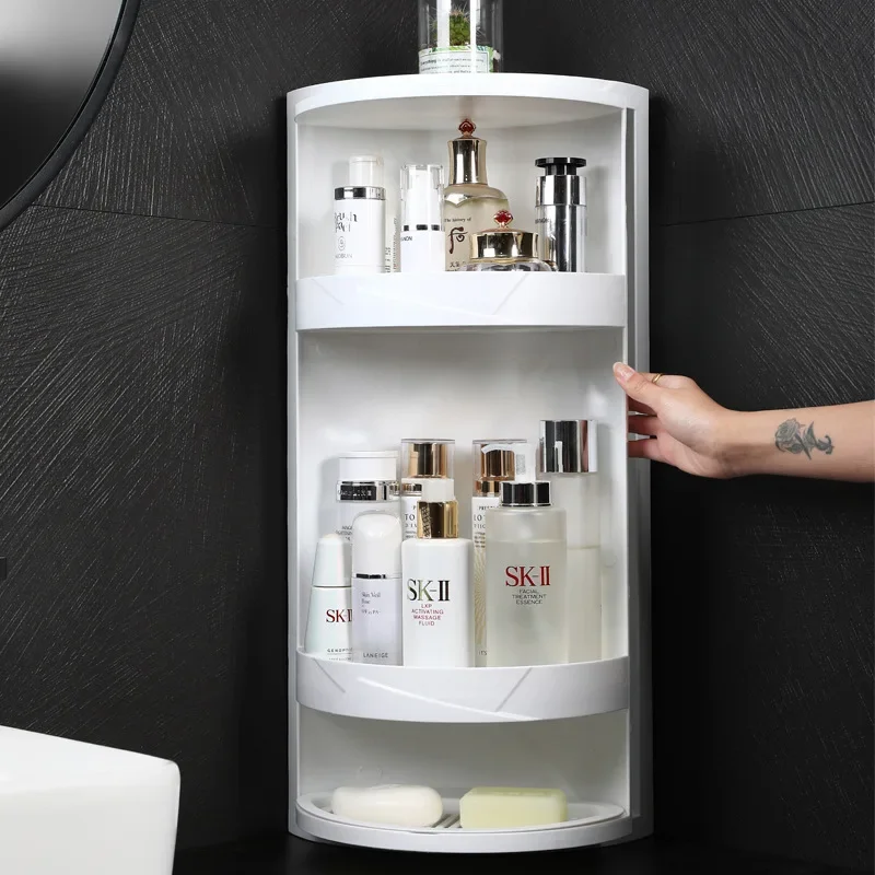 Kitchen Rotatable Storage Rack Wall Mounted Shelf Bottle Holder Condiment Organizer Spice Jars Bathroom Organiser Shower Cabinet