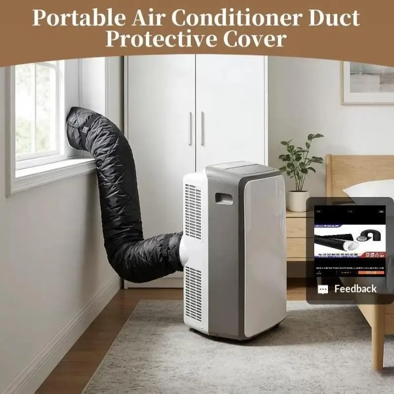 Air Conditioner Hose Cover Waterproof Adjustable Straps Zipper/Velcro Optional Reusable Dustproof AC Pipe Cover for Home Travel