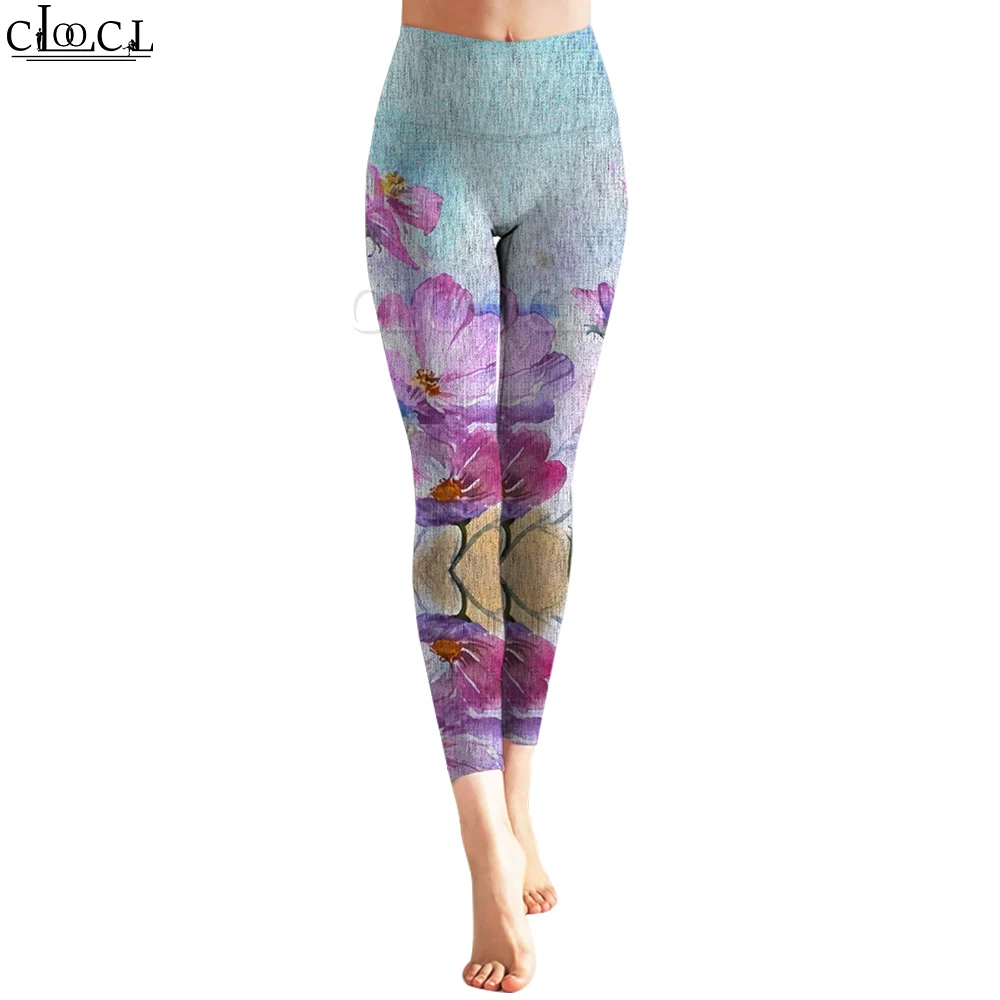 CLOOCL Women Legging Flowers Printed Trousers Female for Outdoor Lady Workout Push Up Jogging Pants High Waist Elasticity