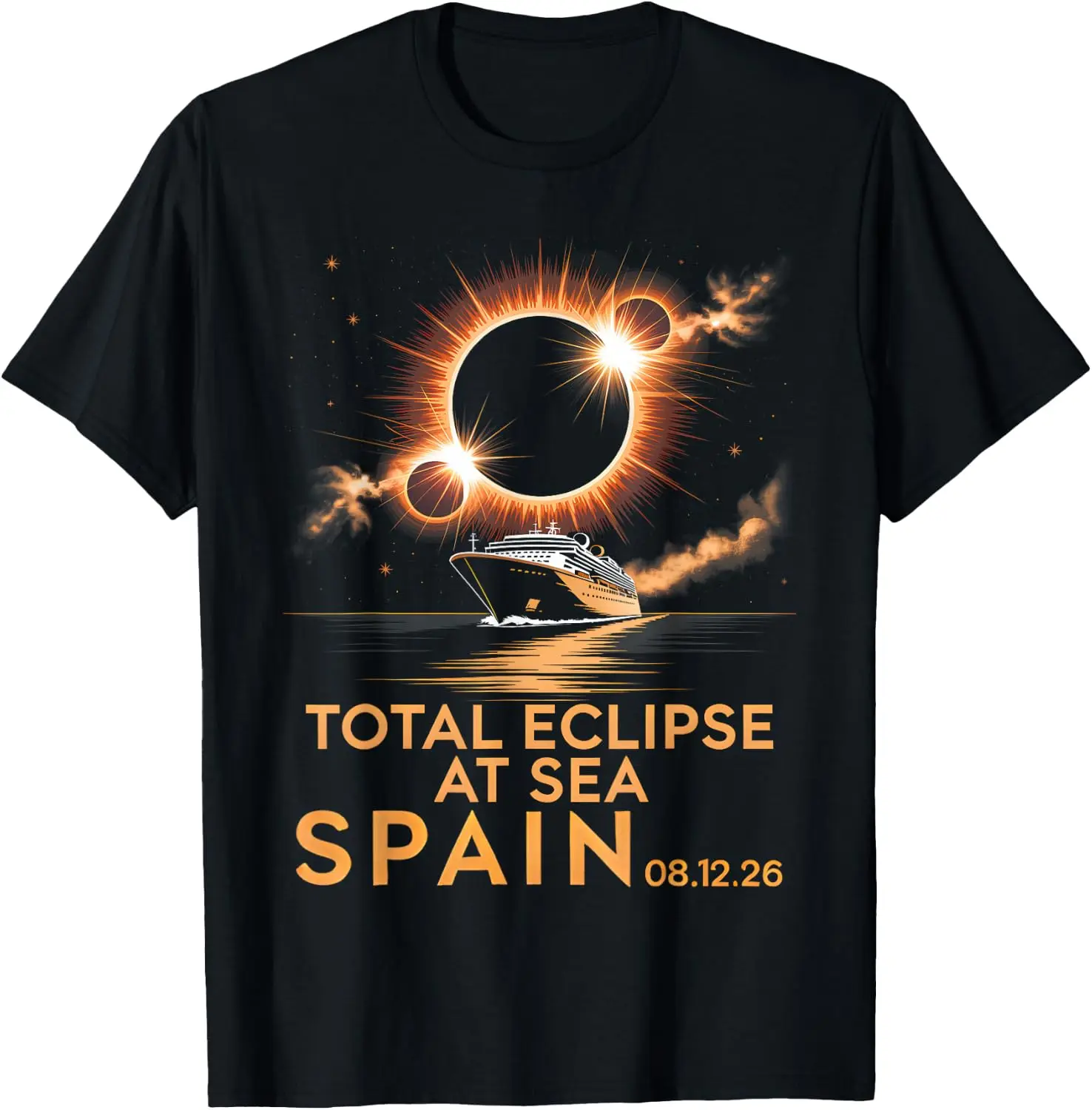 Total Solar Eclipse Spain Sea 12 August 2026 Men Women Kids T-Shirt 100% Cotton Trendy Y2K Short-Sleeve Tee-Soft, Quick-Drying,