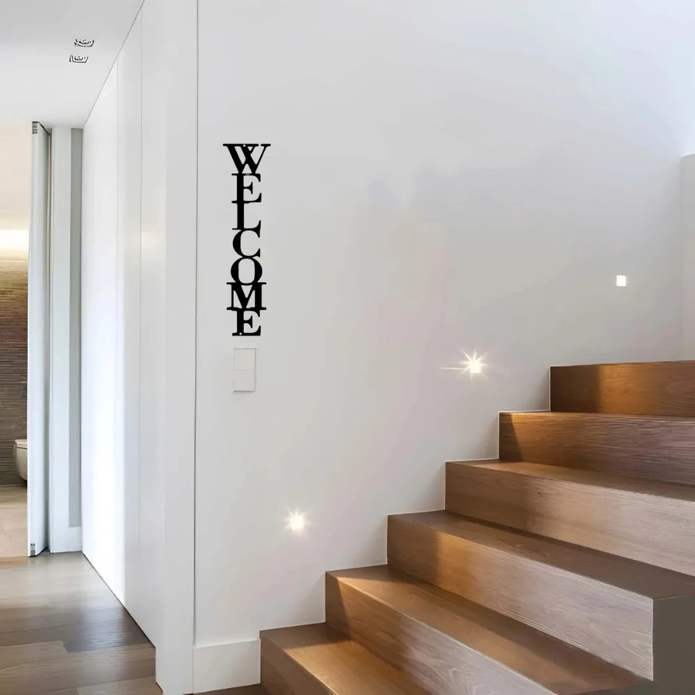 قطعة واحدة من لافتة ترحيب فنية جدارية معدنية - ديكور الباب الأمامي العمودي أو المدخل - تعليق جدار الطباعة لغرفة المعيشة #5