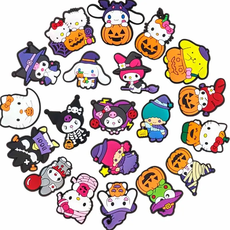 Halloween MINISO Sanrio Shoe Charms For Clogs Sandals Slippers Hello Kitty Kuromi Pumpkin Shoe Accessories Kids Party Gift Idea