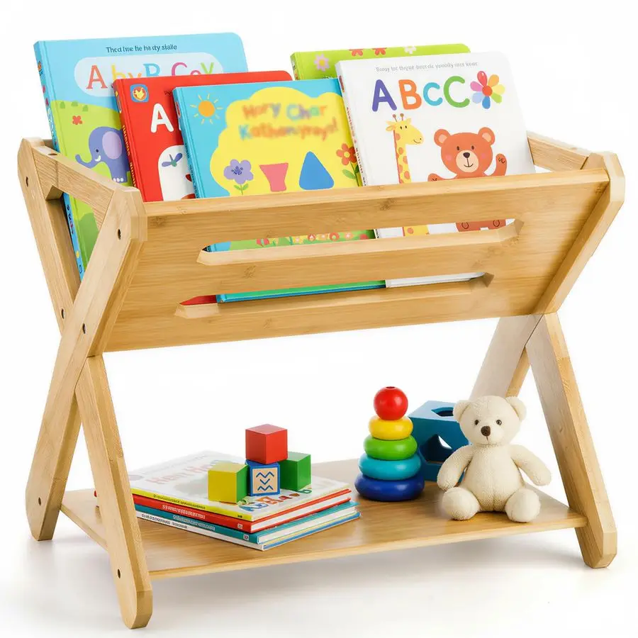 

Kids Book Caddy with Shelf, Bamboo Bookcase Book Storage Organizer, Book Rack Book Shelf Organizer for Toddlers, Bedroom, Playro