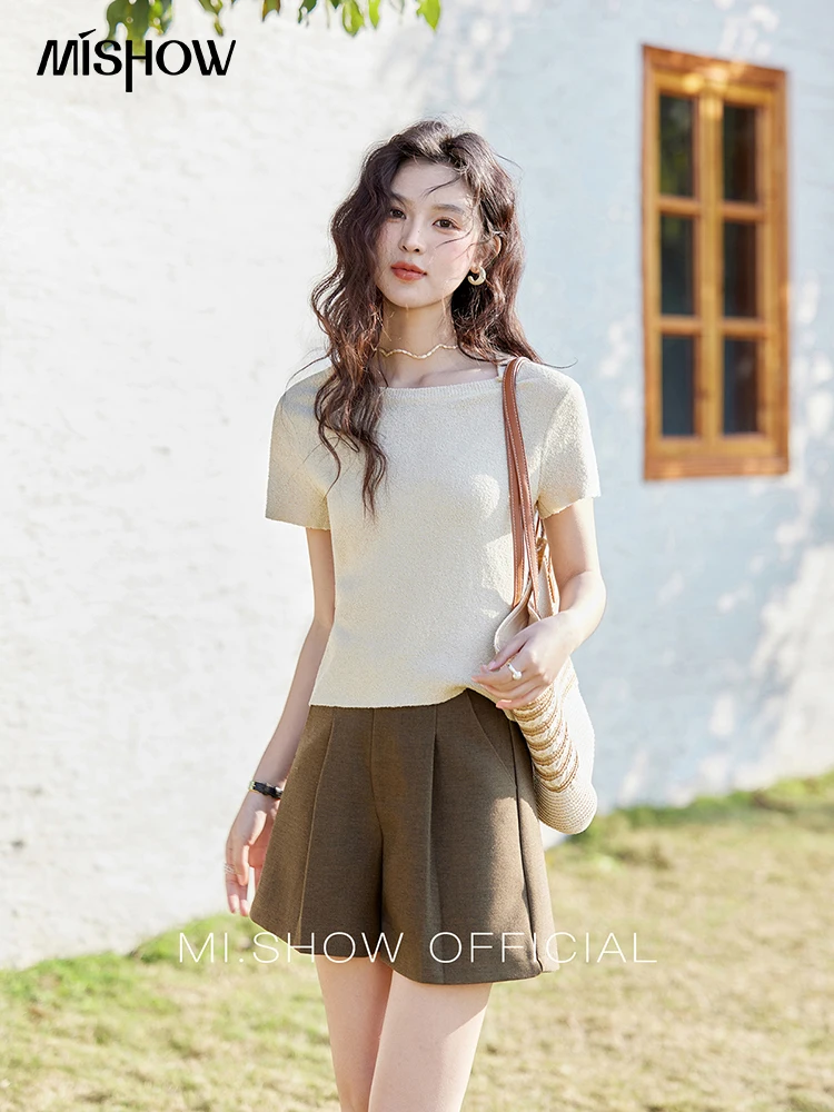 MISHOW, pantalones cortos informales para primavera y verano para mujer, pantalones cortos ajustados de cintura alta acampanados, ropa de oficina a la moda para mujer MXD47K0772 2025