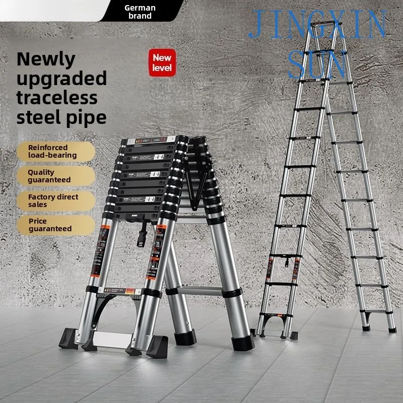 Household folding stainless steel telescopic ladder herringbone ladder thickened bamboo joint portable elevator