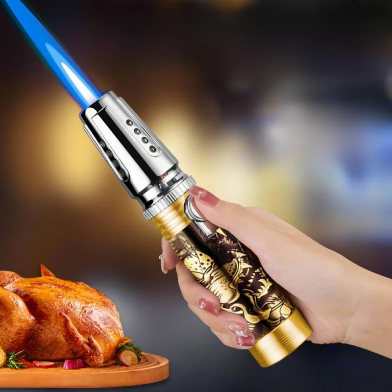Multifunctional Metal Torch Lighter, Windproof Jet Flame With Safety Lock, Refillable For BBQ Camping, Gift (Without Fuel)
