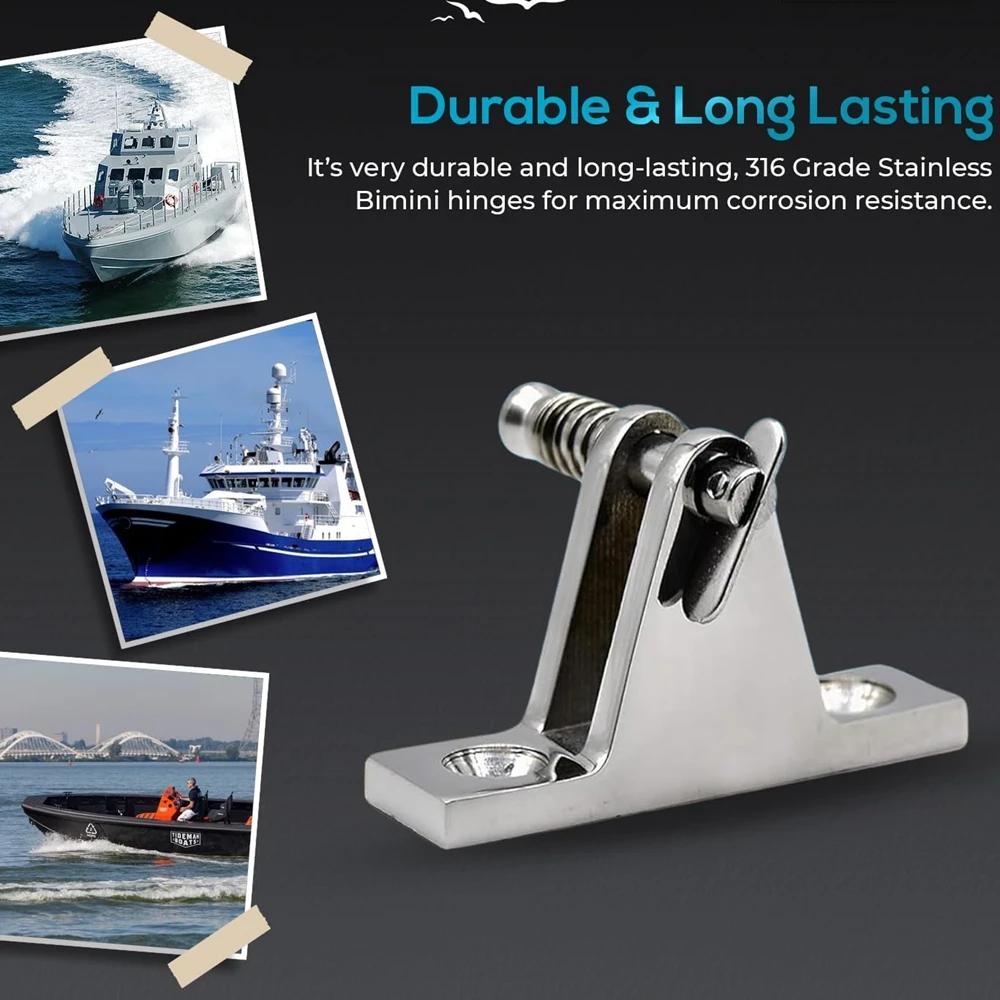 Kayak Deck Hinge Mount with Quick Release Pin Durable 316 Stainless Steel Bimini Top Fitting Boat Hinge Mount Marine Accessories