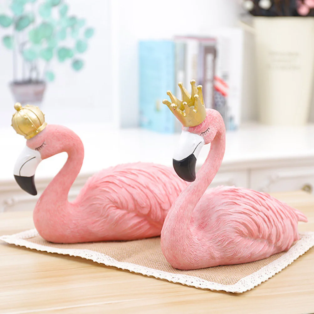 

2 PCS Flamingo Couple Home Ornament Flamingos Decorations Indoor Statue Resin Statues