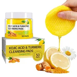 50pcs Turmeric Kojic Acid Cleansing Pads Exfoliating Pads Facial Sponges For Cleansing Exfoliating Daily Cleaning Skin Care Gift