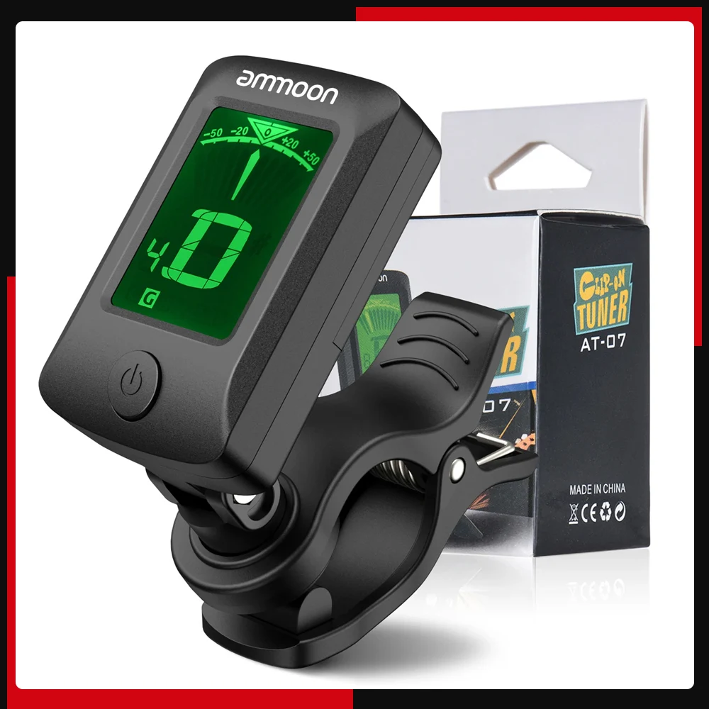 ammoon AT-07 Digital Electronic Clip-On Tuner LCD Screen for Guitar Chromatic Bass Ukulele C/ D Violin