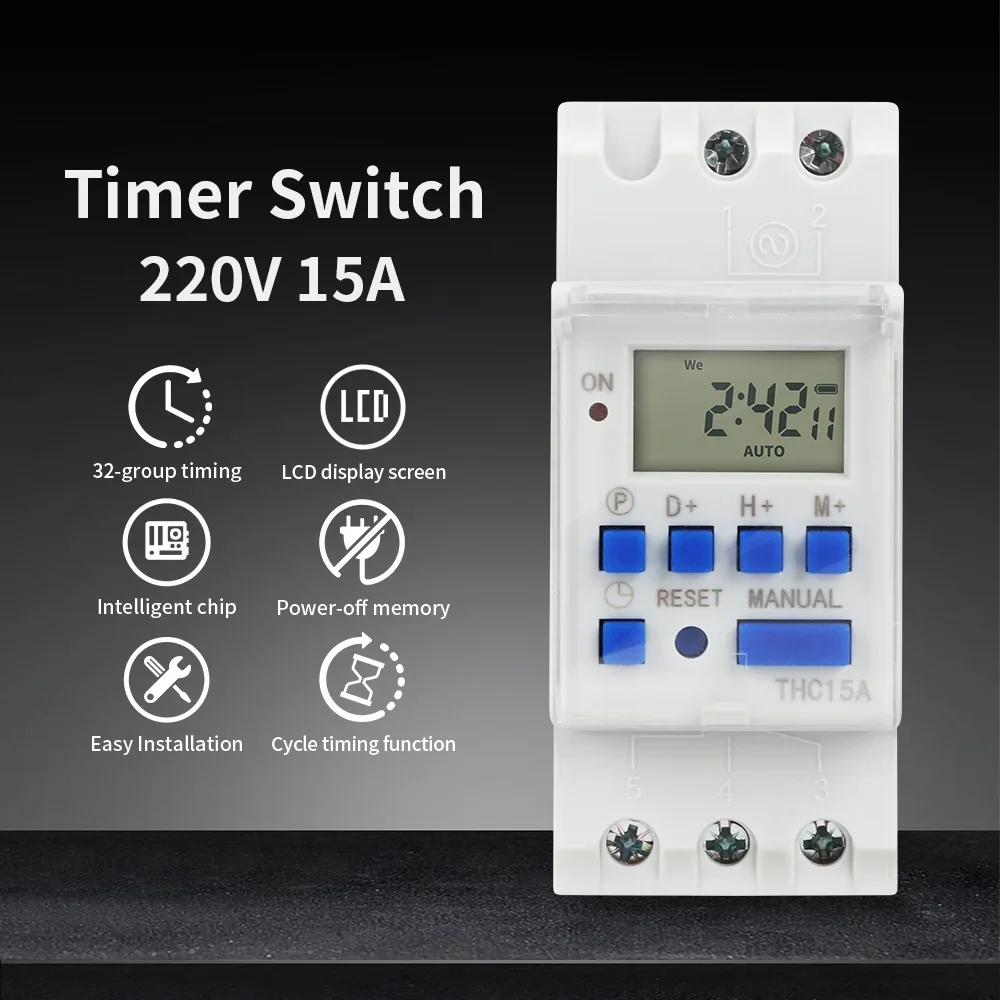 TNCE 220V Timer Switch THC15A mini size 7-day programmable time controller digital Full Automatic Control module Breaker for
