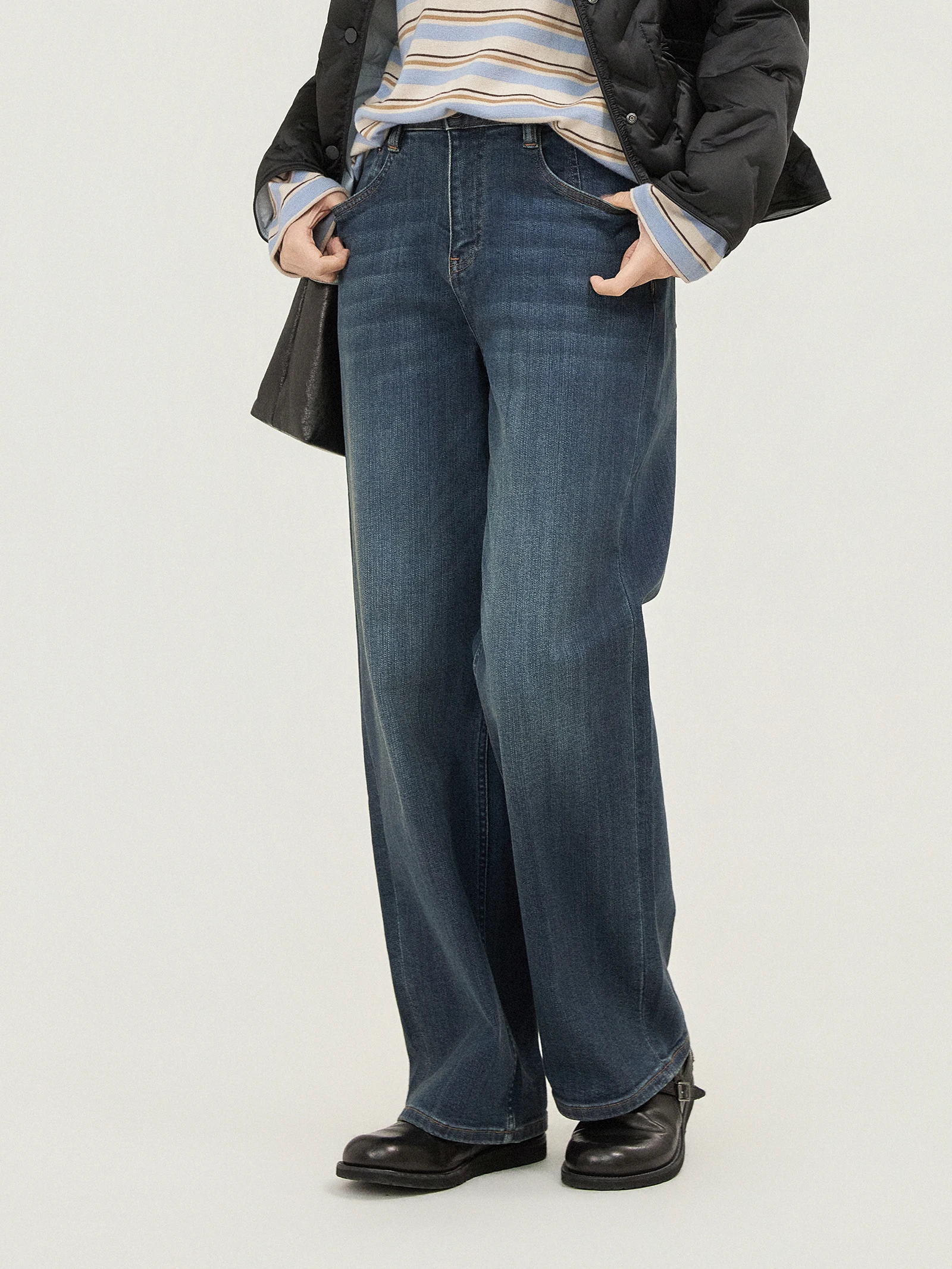 

Heating 9℃ Thermal Jeans High Waist Straight Leg Recycled Cotton Waed Denim Pants Women's Winter Faion Simple Sle