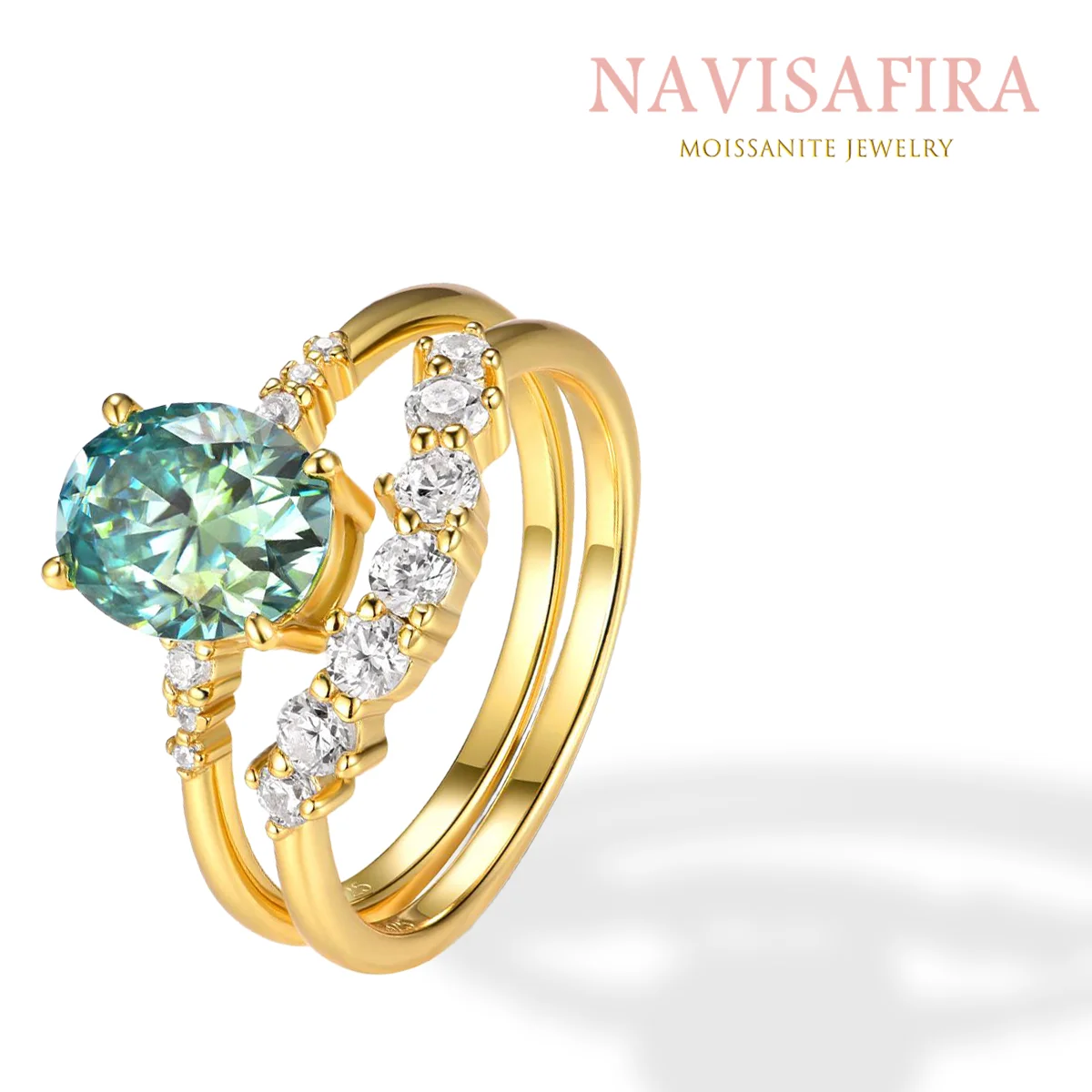 

2Ct S925 Green Moissanite Double Band Ring, Elegant Design with Round Zircon, Perfect for Weddings & Engagements