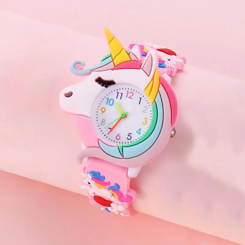 Reloj de silicona con dibujos animados 3D para niños, pulsera de cuarzo con diseño de unicornio, Saturno, arcoíris, meteorito, informal, a la moda, novedad