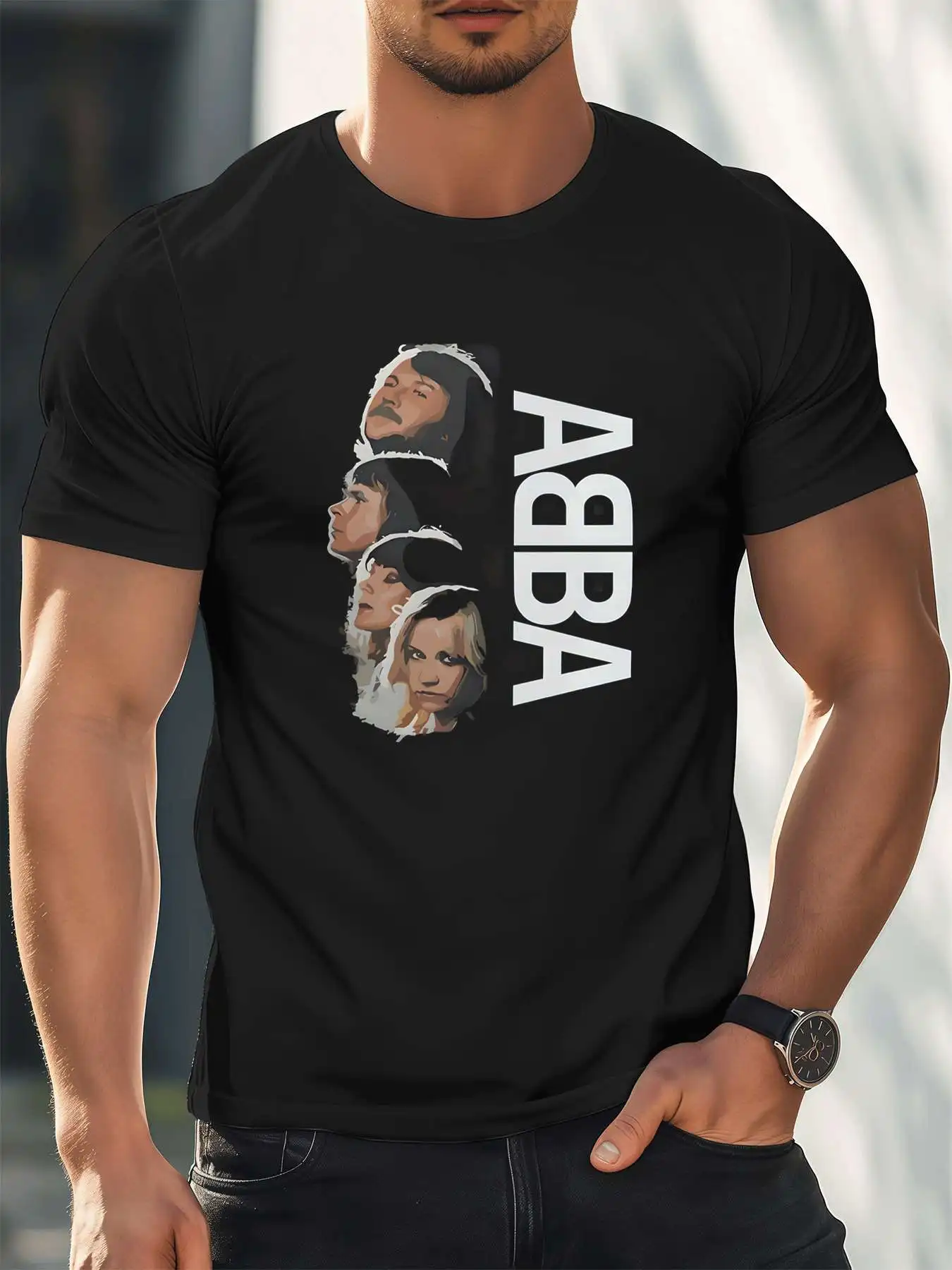

ABBA Music Band Group Portrait Men's 220gsm New Summer Casual Crew Neck Pure Cotton Short-Sleeved T-Shirt
