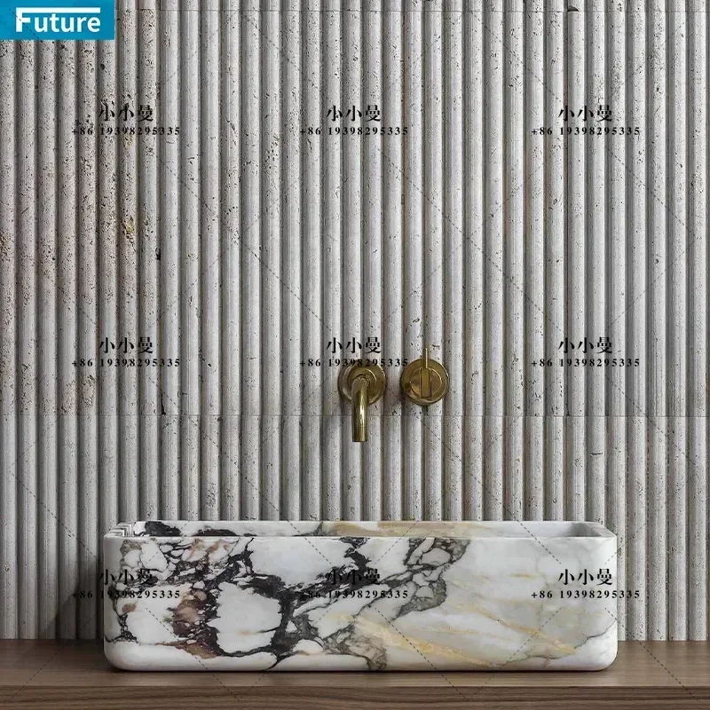 Custom Large White Natural Marble Wash Basin Simple Bathroom Sink Outdoor Integrated Vanity Top Modern Minimalist Design