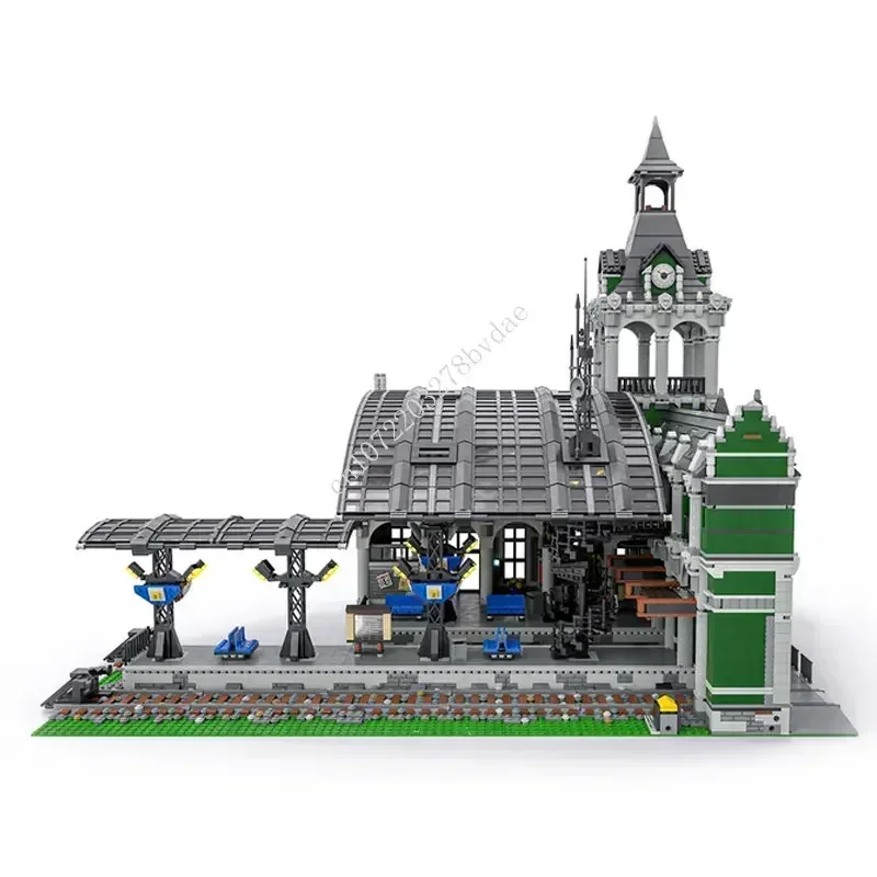 12597PCS MOC Modular European Railway Station Street view Building Blocks Model Technical Bricks DIY Assembly Kids Toys Gifts