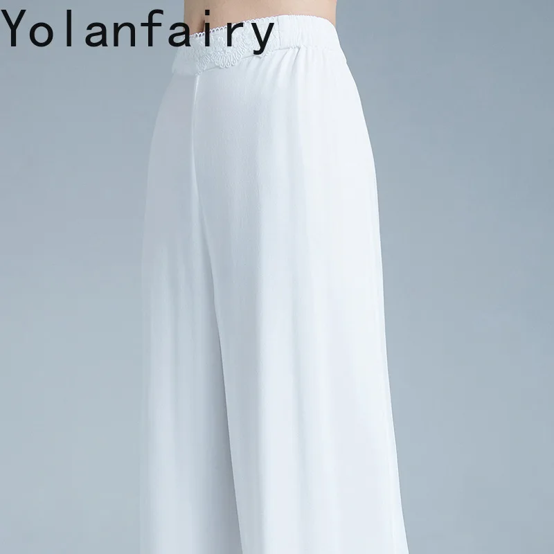 YOLANFAIRY 95% Mulberry Silk Pants Woman Clothes 2026 Summer Fashion Straight Trousers Casual White Pants Korean Style Pantalons