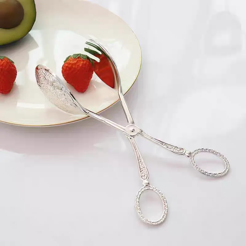 

Vintage style Fruit Salad Cake Clip Buffet Food Tong Gold-plated Snack Clip Salad Pastry Clamp Baking Barbecue Coffee