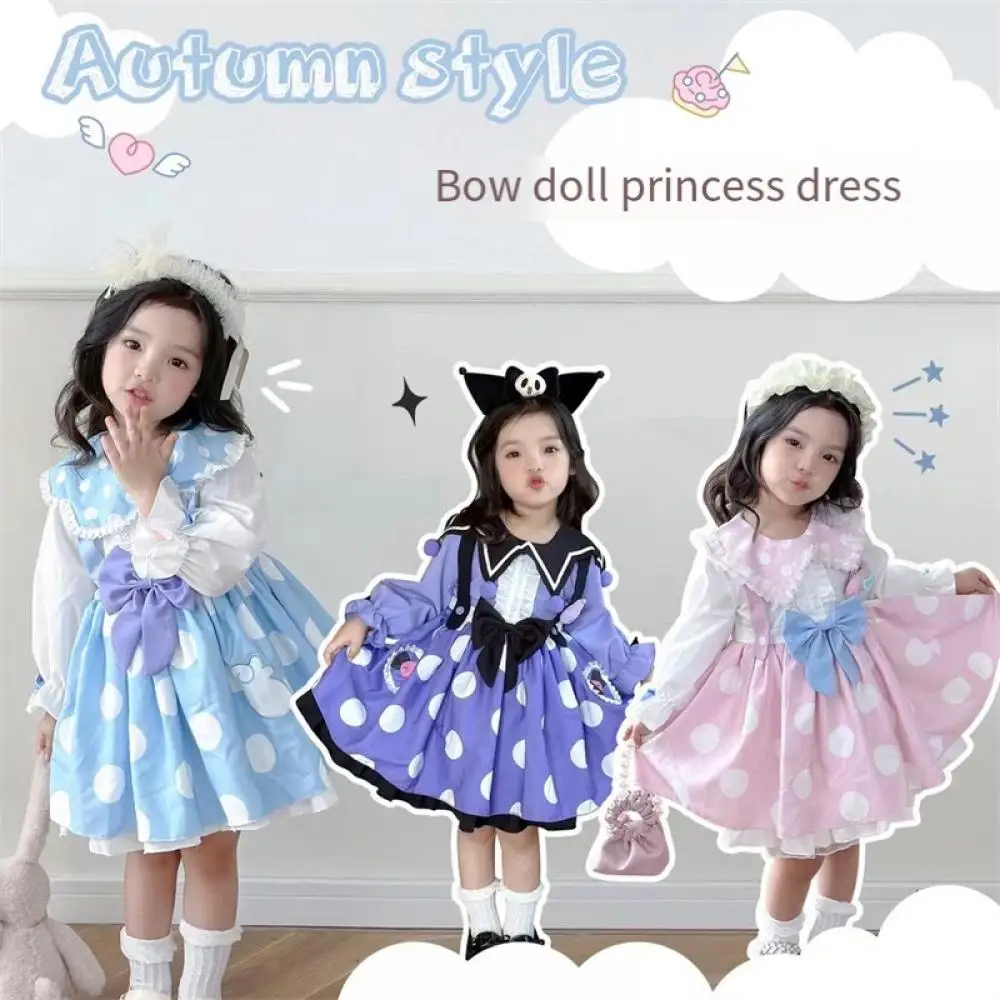 

Sanrio Cinnamoroll My Melody Kuromi Girls Dress Anime Girly Long Sleeves Kawaii Princess Dress Spring Autumn Children's Clothing