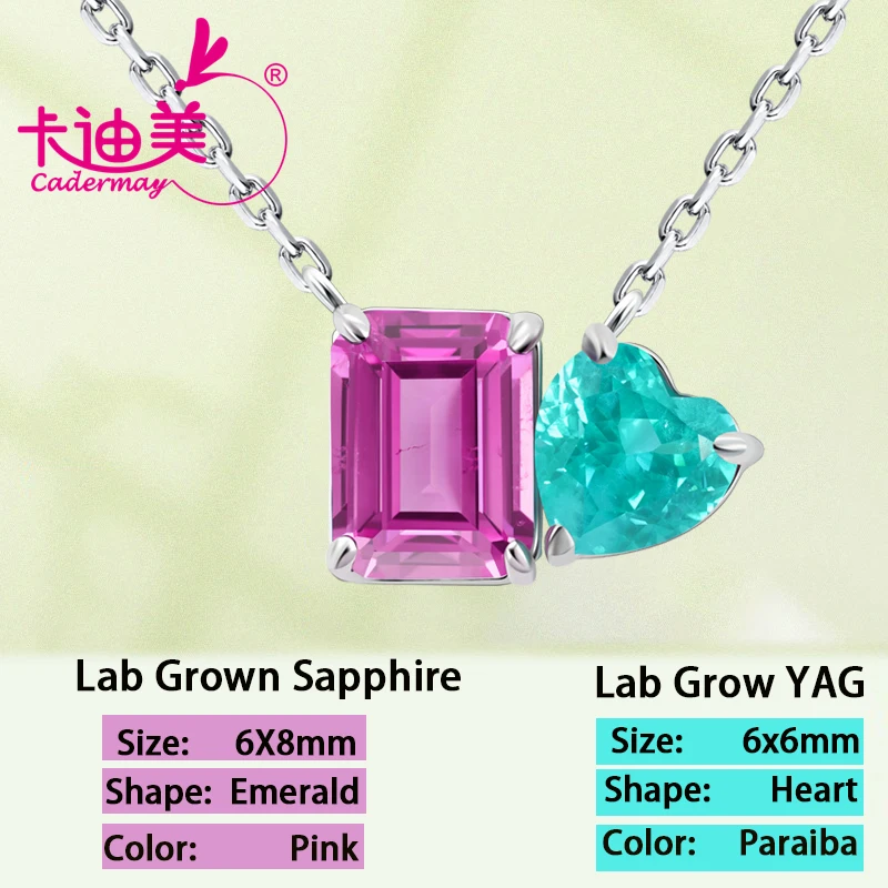 CADERMAY Lab Grown Ruby Rose Pink S925 Sterling Silver Chain Necklace For Women Jewelry Wedding Anniversary Gifts