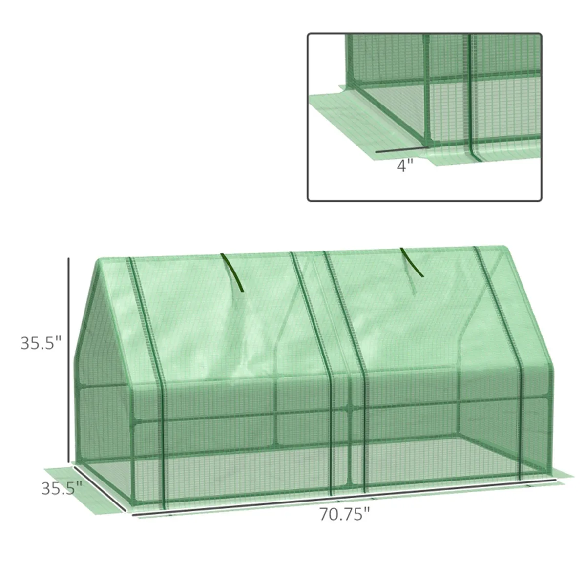 Mini Tunnel Greenhouse 5.9'L x 3'W x 3'H, Walk-in Plant Green House with 2 Roll-Up Zipper Doors, Powder Coated Steel Frame & Waterproof PE Cover for Backyard Garden Plants