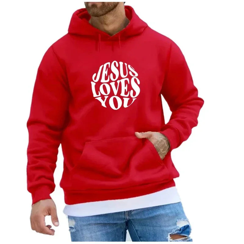 Jesus Loves You Print Hoodies High Street Fashion Oversized Pullovers Top Men High Quality Vintage Sweatshirts