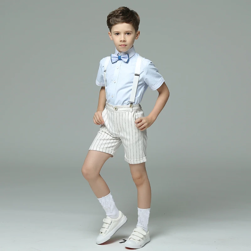 

Boys Suit For Weddings Kids Shirt Suspender Shorts Bowtie 4PCS Tuexdo Dress Children's Day Formal Suit Piano Ceremony Costume