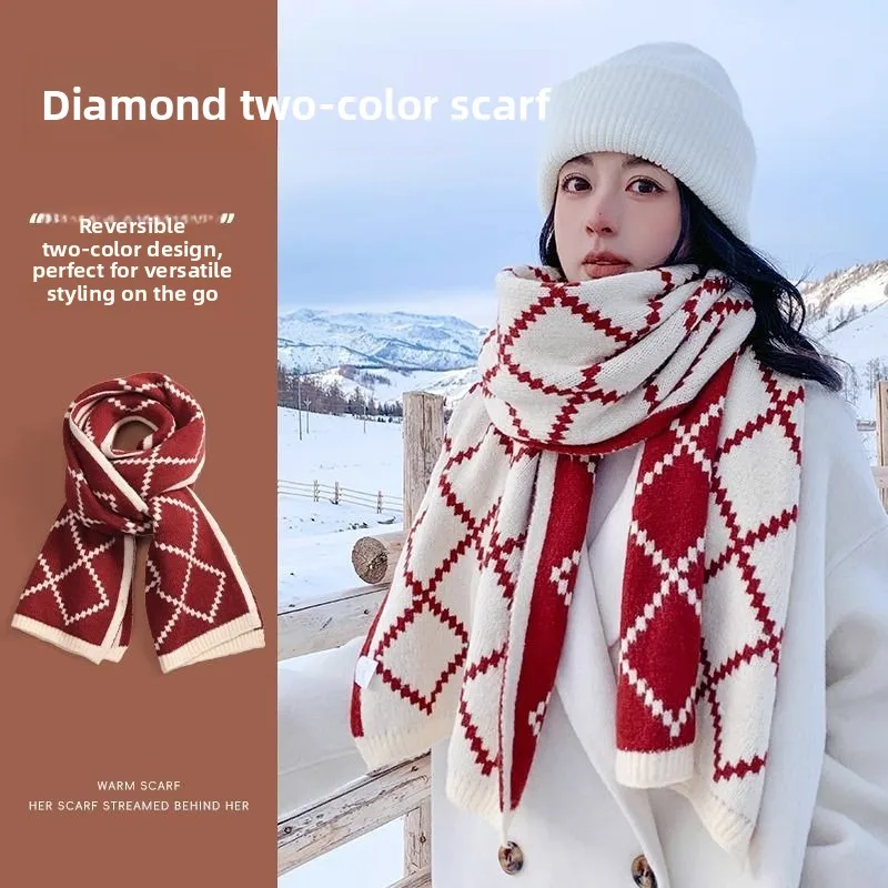 

Red Scarf for Women Winter New High-end New Year Gift Plaid Versatile Retro Double-sided Wear