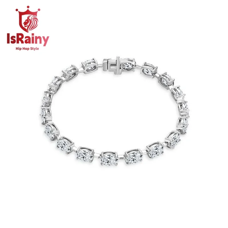 

IsRainy Hip Hop Rock 925 Sterling Silver Oval Cut VVS1 D Real GRA 1CT Moissanite Diamonds Tennis Chain Bracelets Fine Jewelry