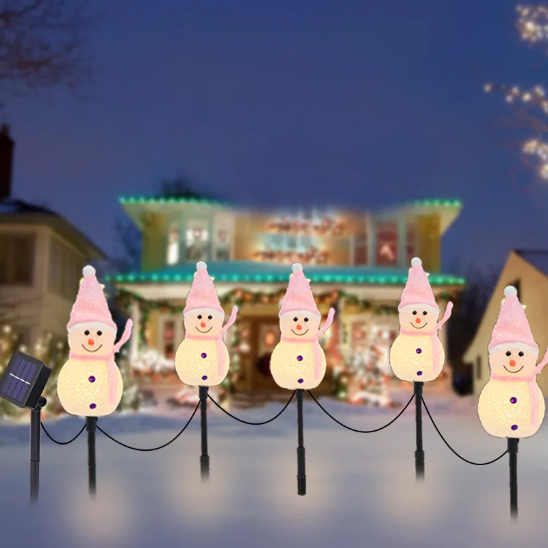 5 In 1 Christmas Solar LED Lights Snowman Garden Decoration Waterproof Light Outdoor Post Lamp Lawn Landscape Led Solar Lighting