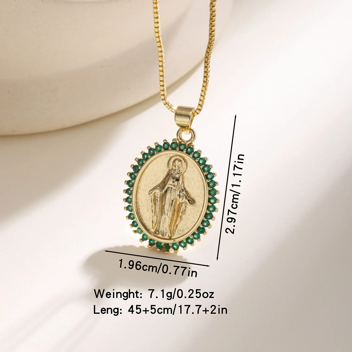 Nidin Oval Virgin Mary Pendant Necklace For Women Inlaid Cubic Zirconia Religious Our Lady Madonna Prayer Faith Jewelry Gifts