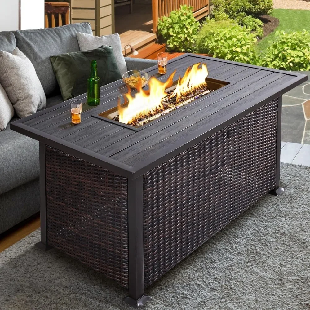 48 INCH Fire Pit Table with Glass Beads, Aluminum Table Top, Waterproof Cover, CSA Certification, 50,000 BTU Gas Fire Pit