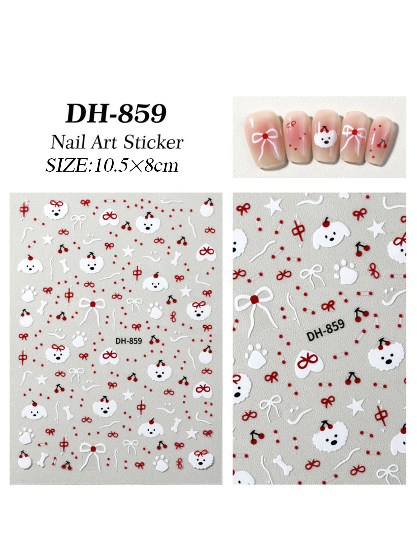 1/2 Śliczne naklejki na paznokcie DIY Wiśnia Pies Wzór Naklejki do dekoracji paznokci Płaskie Kokardki Wodoodporne i Trwałe