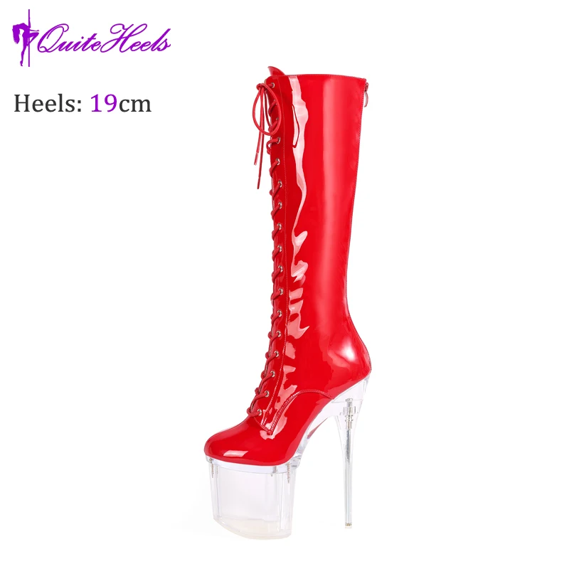 19cm Women Pole Dance Knee Boots Fashion Lace up Platform Nightclub Hot Girl Style Runway Show