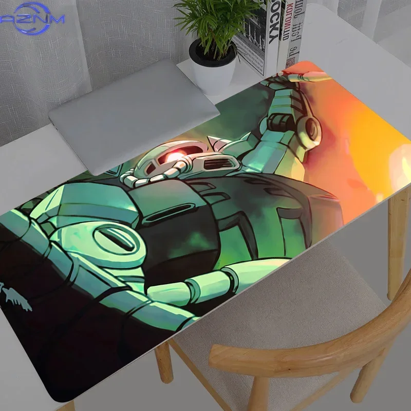 Mouse Pad Anime Green Armored Mecha Robot Red Glowing Eye Orange Flame Effect Rubber Non Slip Gaming Desk Mat For Keyboard Lapto
