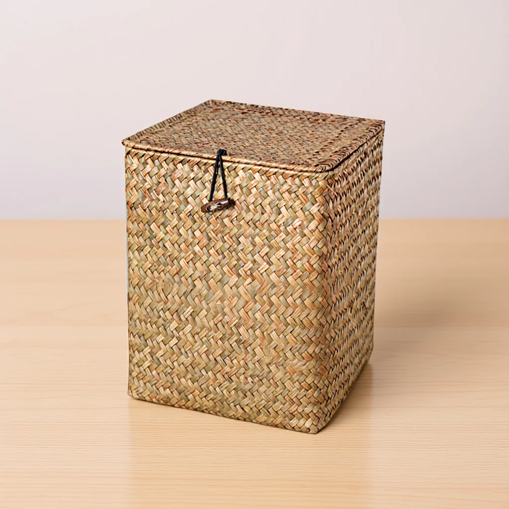 

Pastoral Style Woven Storage Box Lidded Basket Living Room Storage Container Multipurpose Organizer Woven Basket