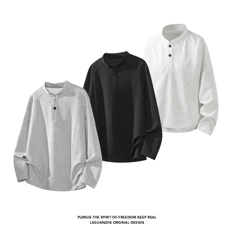Men Henry Collar Long Sleeve T Shirt Half Button Placket Raglan Sleeve Soft Knit Top Casual Daily Autumn Basic Pullover