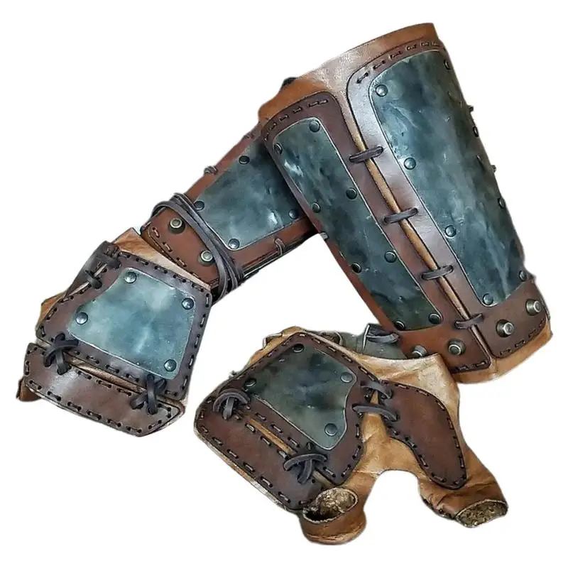 Gauntlet Wristband Adjustable Leather Bracers Long Style Knights Faux Leather Battle Arm Guard Bracers Medieval Armor Costume