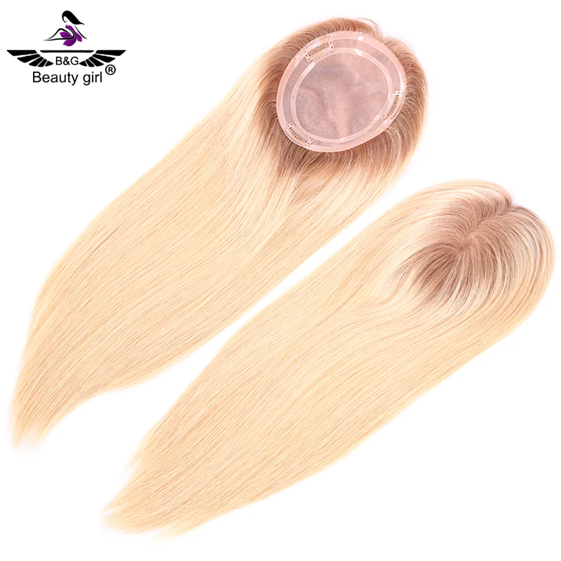 

Breathable Mesh Bottom Real European Human Har Ombre Color Ash Blonde Topper Wig Clip Mono Topper