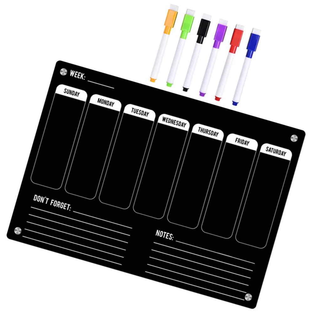 Magnetic Calendar Acrylic Weekly Planner Note Board Message Writing Fridge Dry Erase Black Schedule