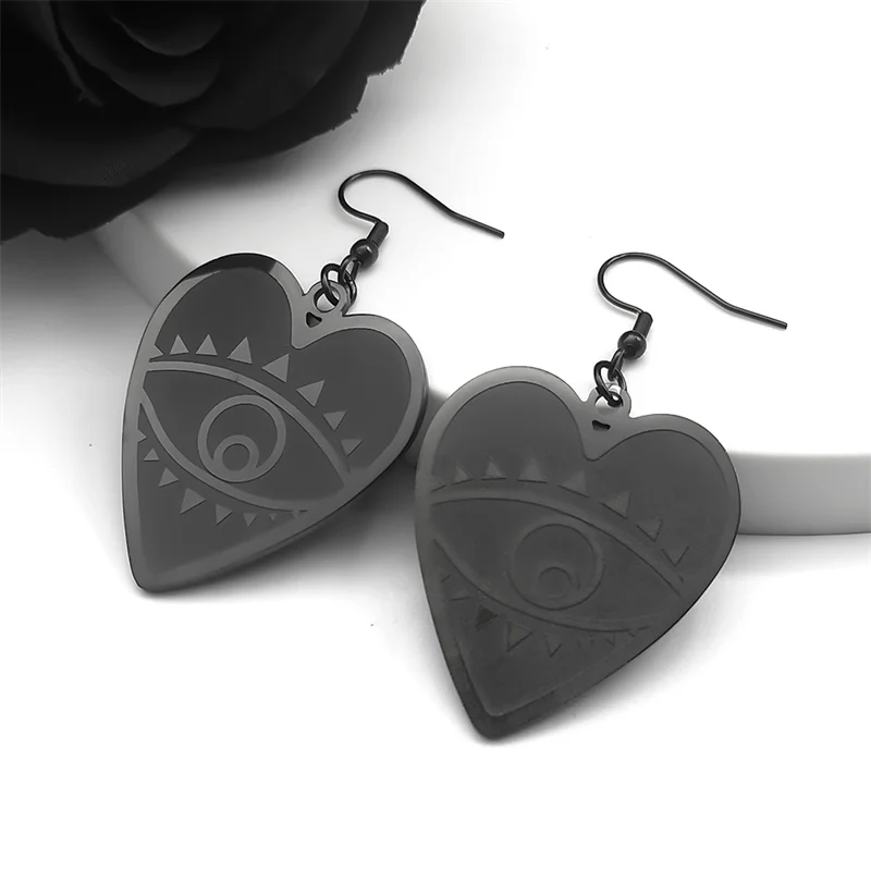 

Scary Goth Evil Eyes Stainless Steel Heart Drop Earrings For Women Black Color Dangle Earrings Jewelry Gift pendientes mujer