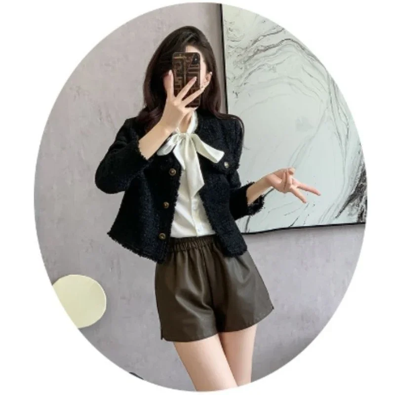 

Женское твидовое короткое высококачественное новое черное пальто для ношения на улице, новое пальто для поездок на работу, элегантная темпераментная светская куртка Xiaoxiangfeng