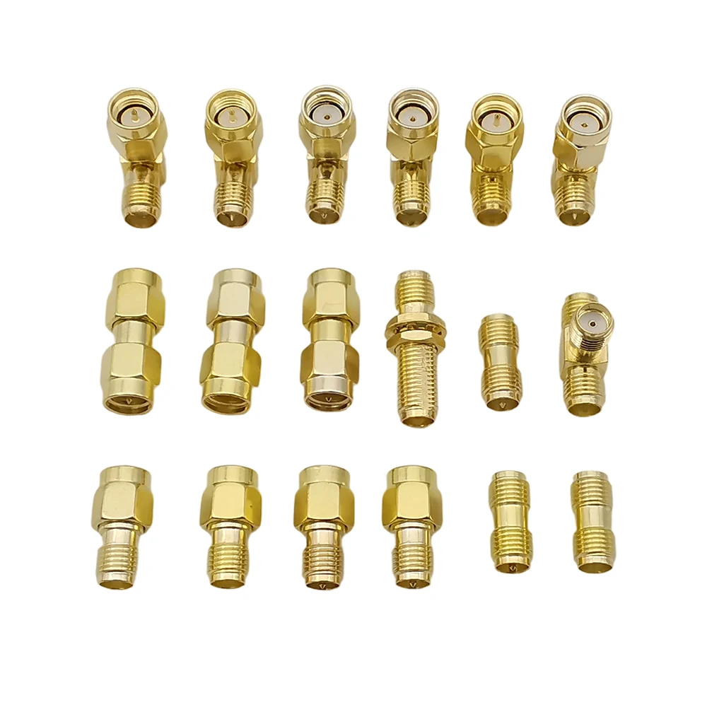 18Pcs SMA Adapter Kit SMA Plug Jack RP-SMA Male Female Gold Plated Brass RF Coax Connectors for FPV Antennas Radios WiFi Router