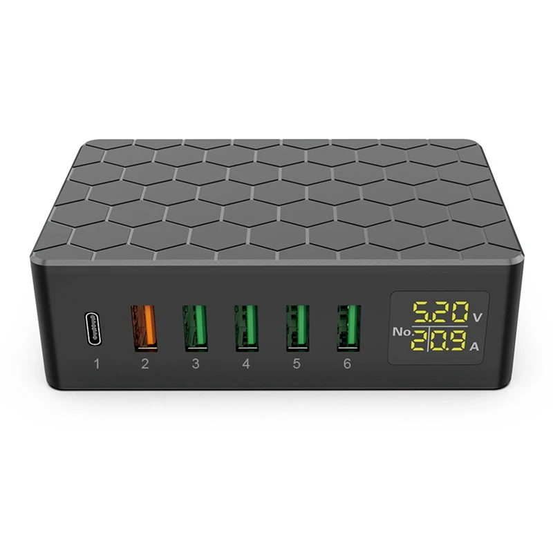 65W QC3.0 High Power PD Charger Digital Display USB Multi-Port Charger Fast Charger Accessories Component 6-Port Charger US Plug