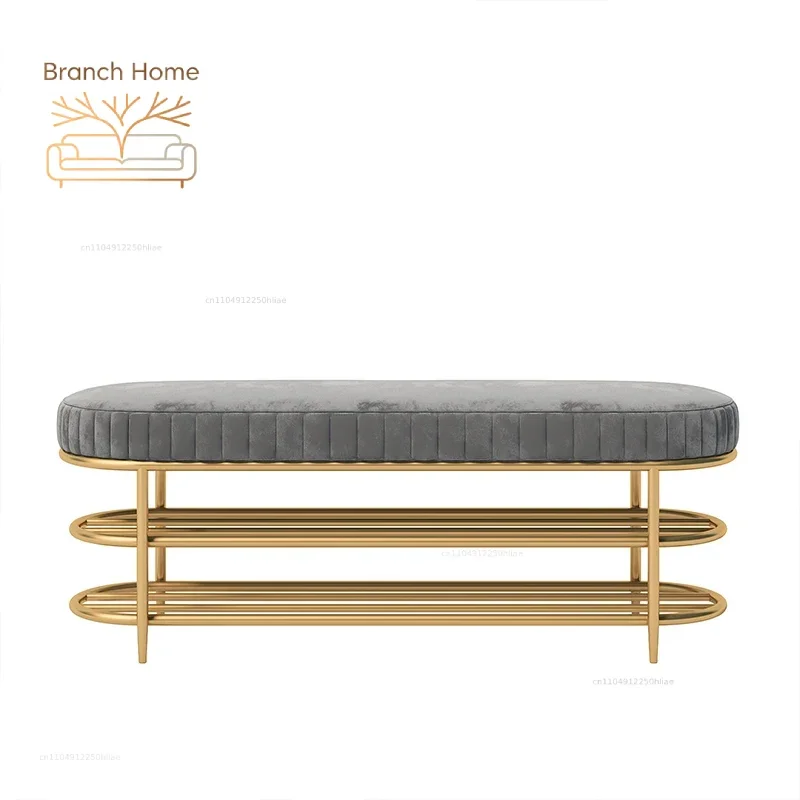 Thickened Soft Bag Cushion Nordic Light Luxury Iron Shoe Changing Stool Metal Frame Household Door Cushion Shoe Storage
