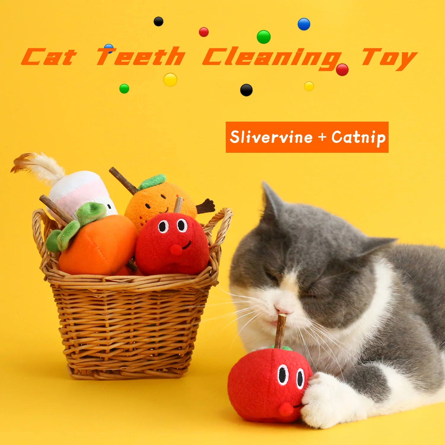 

Persimmon Orange Apple Cat Teething Toys Silvervine Sticks Cat Chew Catnip Fruit Shaped Teaser Bite Resistant Stuffed Plush Toy